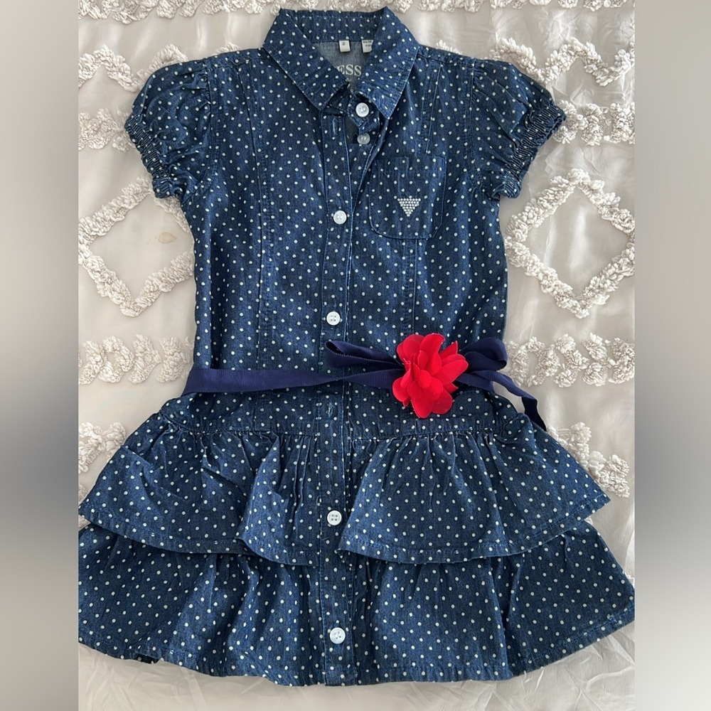 Guess Navy Polka Dot Dress with Red Flower